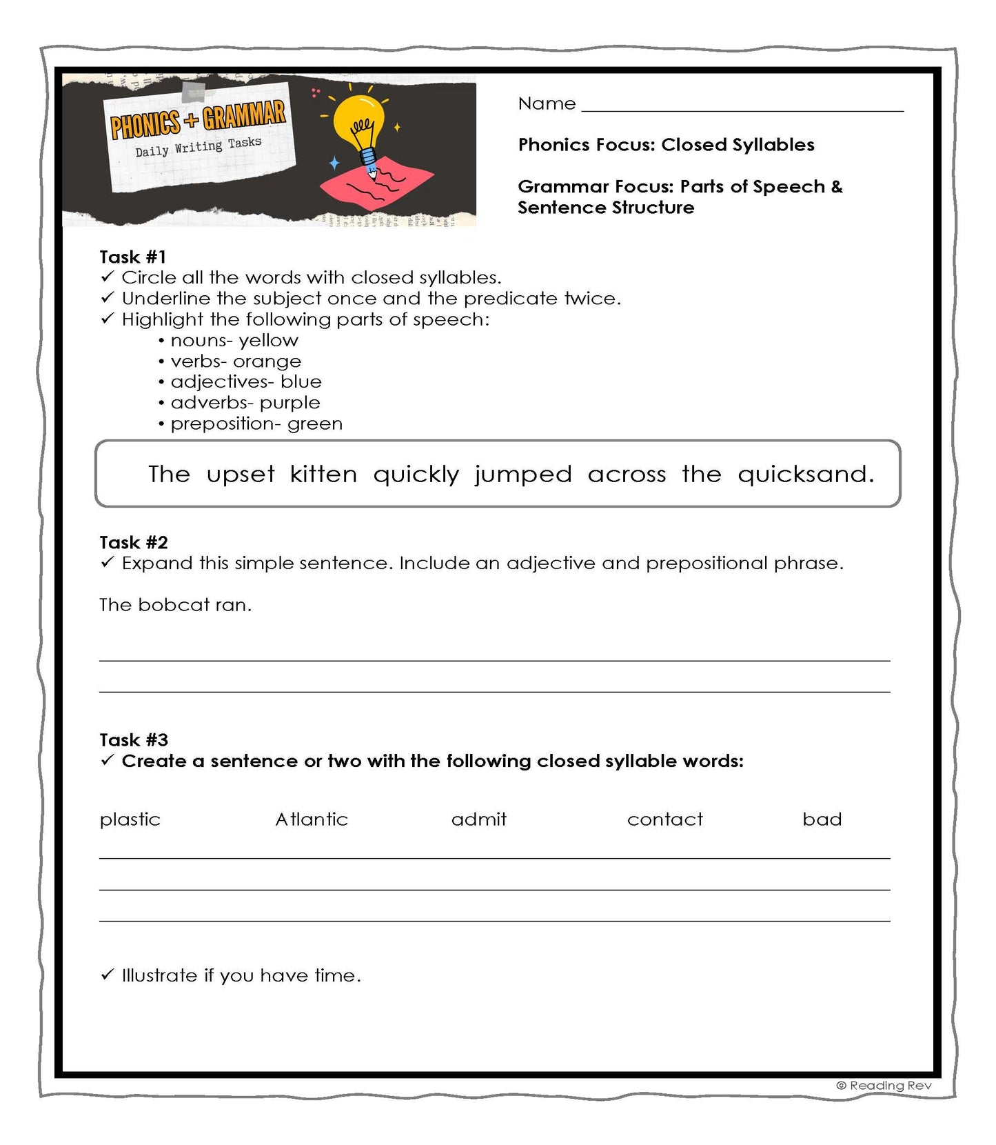 Phonics + Grammar Writing Tasks