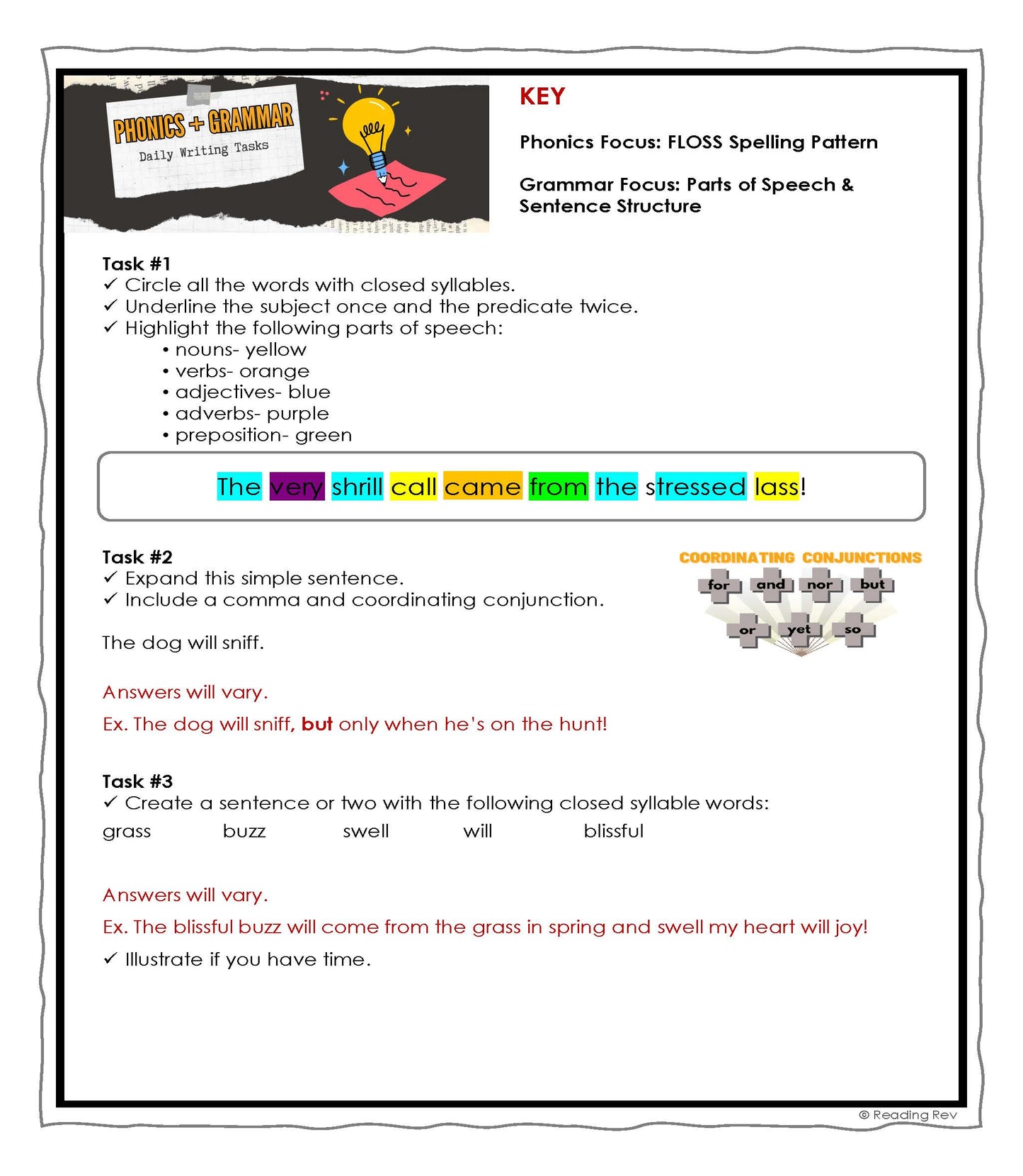 Phonics + Grammar Writing Tasks