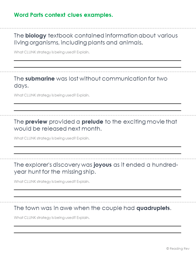CLUNK Strategy- Vocabulary in Context