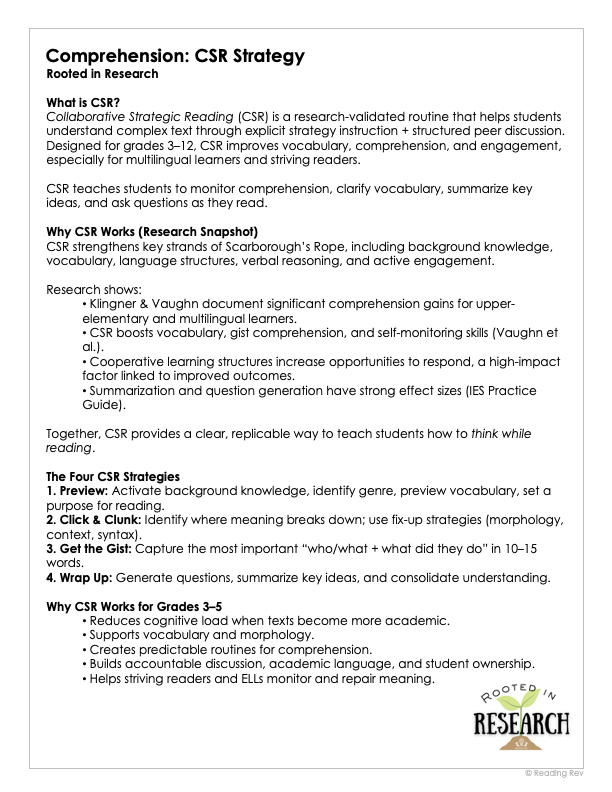 Collaborative Strategic Reading  (CSR Strategy)