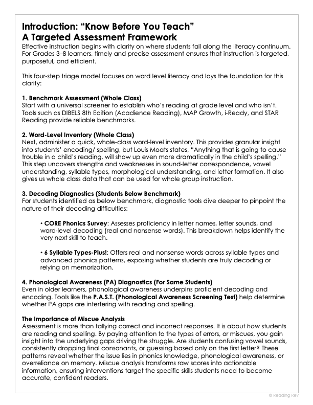 Diagnostic Literacy Assessment Handbook 3rd-8th Grade