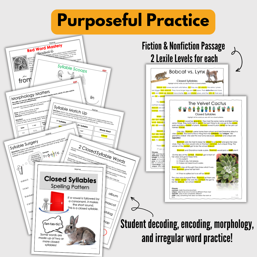 Free Sample Weekly Unit- Closed Syllables