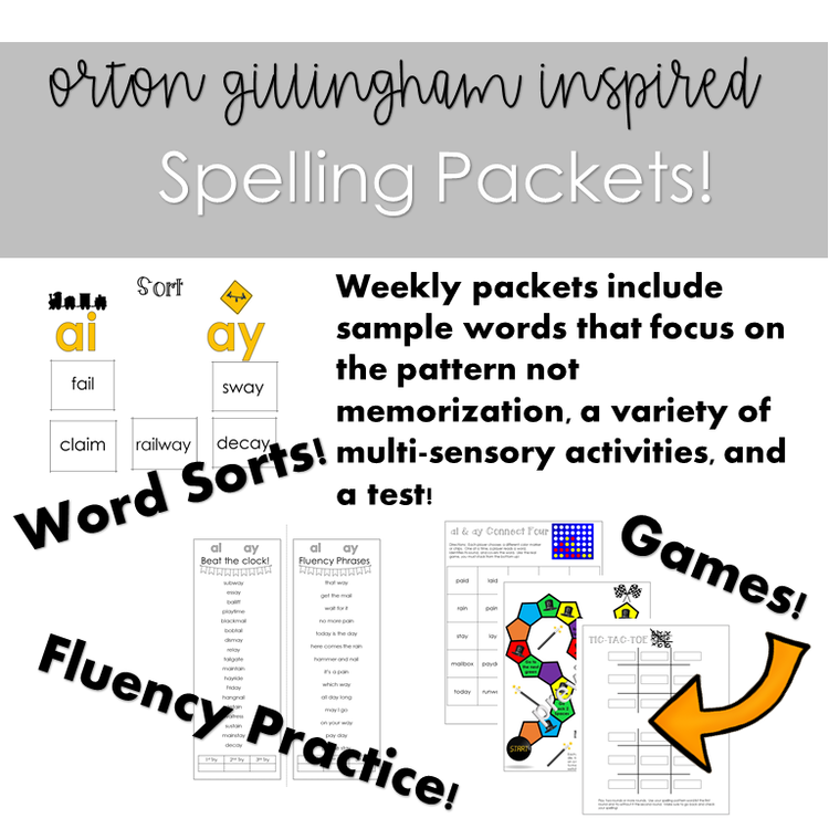 YEAR-LONG Intermediate (3rd-4th) O.G. Spelling Packets, Games, and Tests!